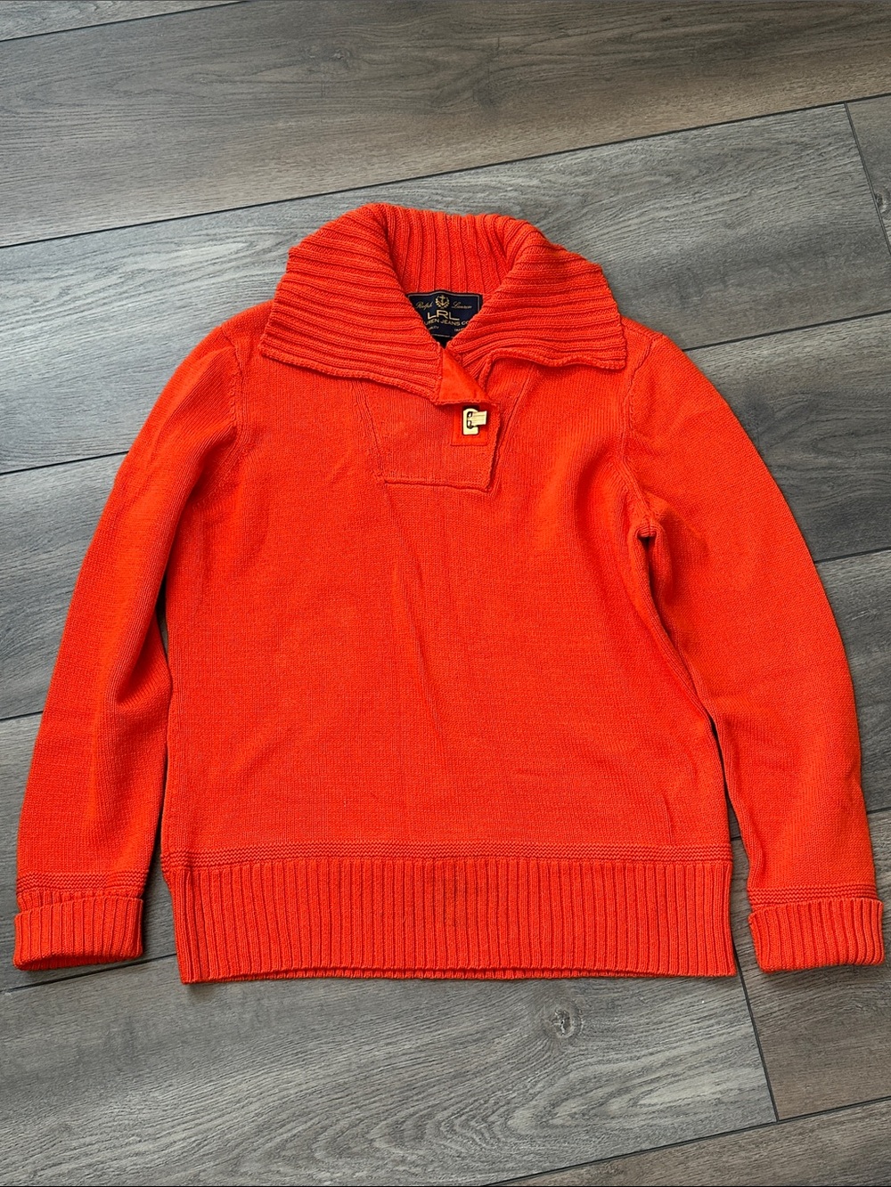 Ralph Lauren Bright Orange Shawl-Collar Toggle Sweater